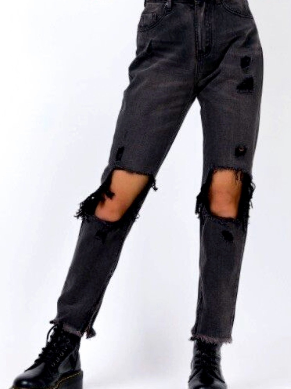 Princess Polly Black Distressed Boyfriend Jeans with Knee Rips
